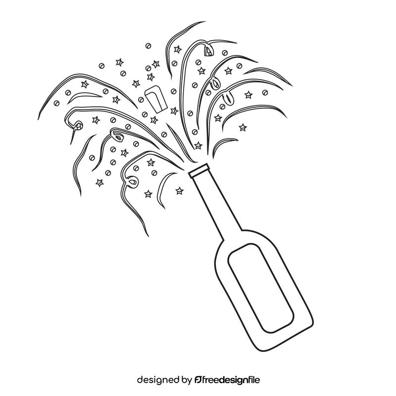 Confetti champagne bottle drawing black and white clipart