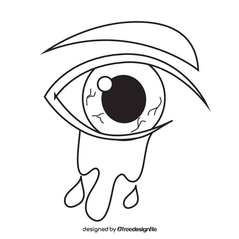 Crying eye drawing black and white clipart