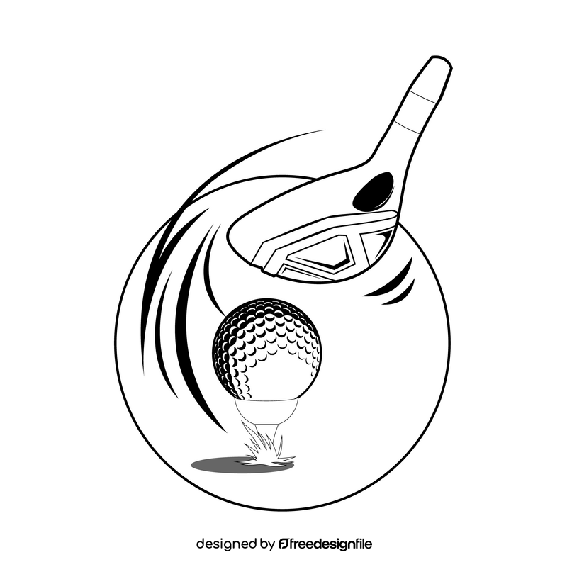 Golf club and golf ball hit black and white clipart