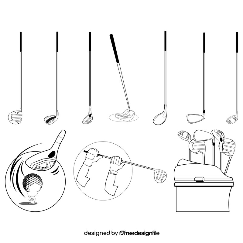 Golf club set black and white vector