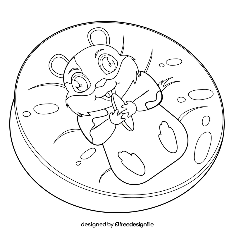 Cute hamster eating black and white clipart