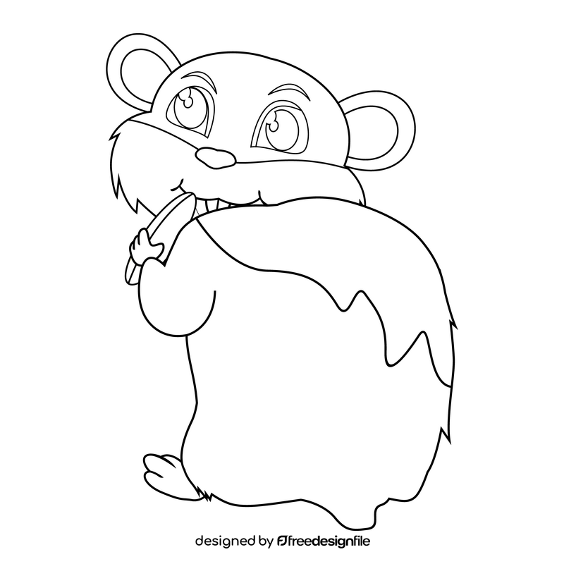 Funny hamster eating food black and white clipart