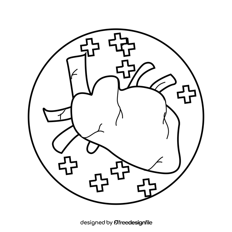 Healthy heart human organ black and white clipart