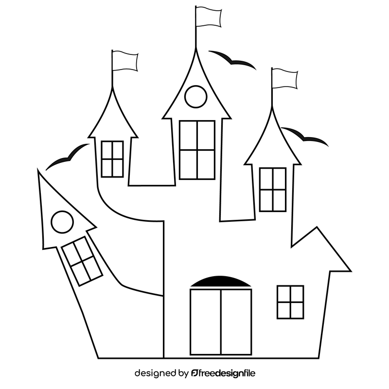 Horror haunted house black and white clipart