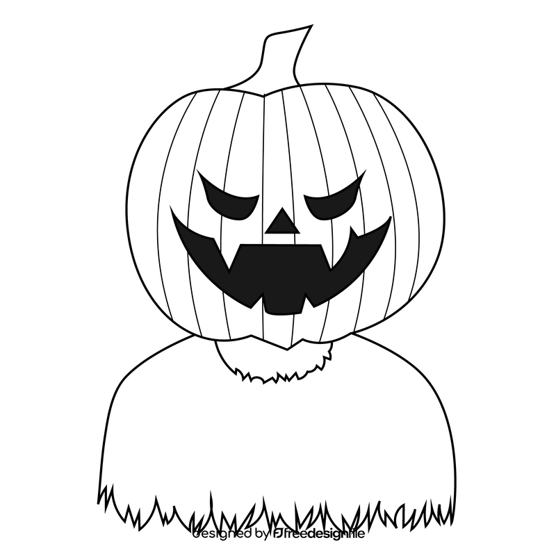 Horror jack o lantern drawing black and white clipart