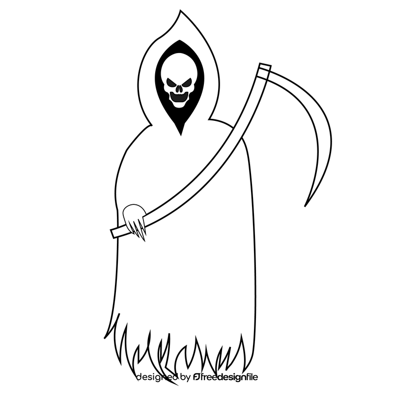 Horror grim reaper character drawing black and white clipart