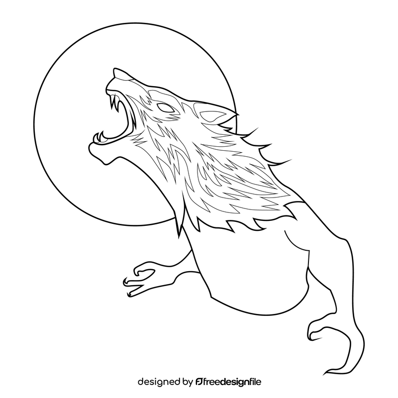 Horror werewolf character black and white clipart