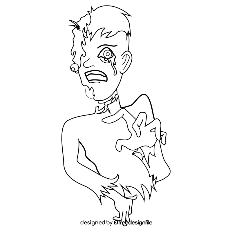 Horror zombie character drawing black and white clipart