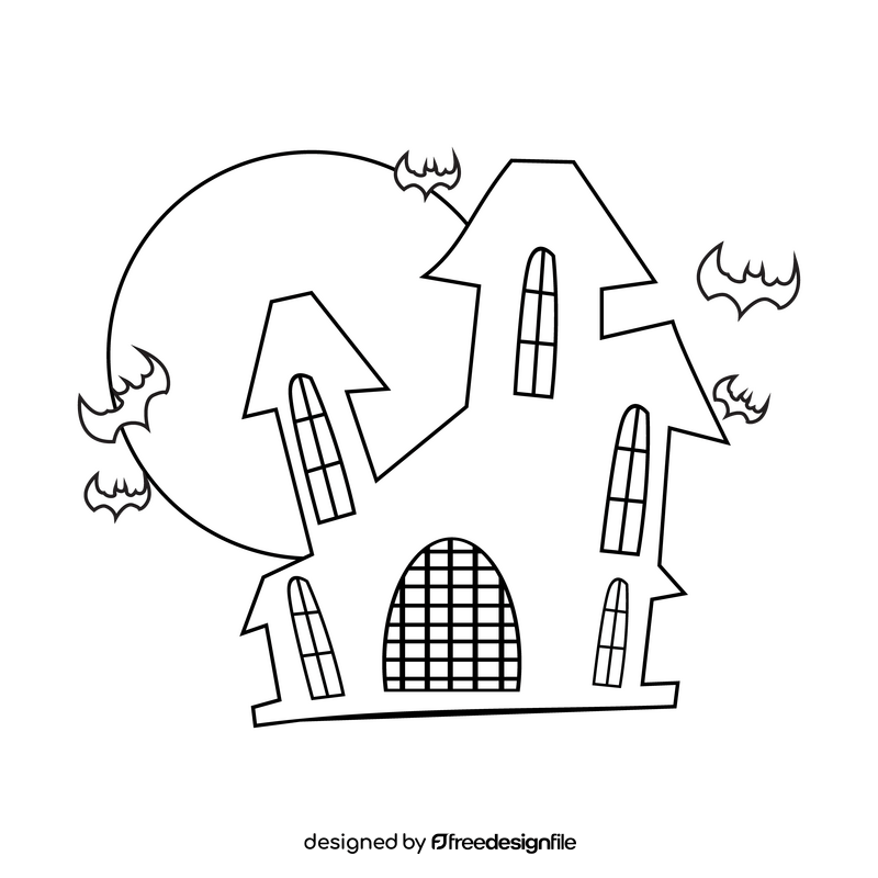 Horror haunted house drawing black and white clipart