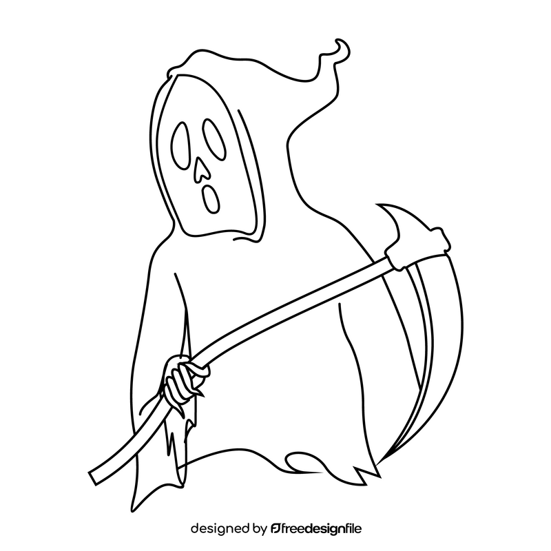 Horror grim reaper character drawing black and white clipart