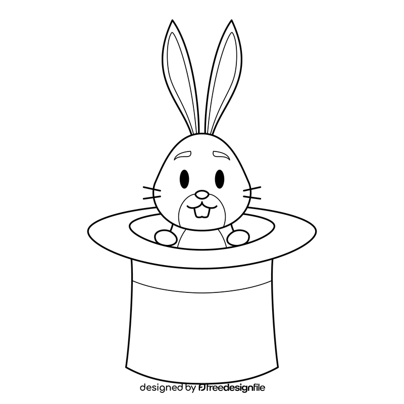 Magician rabbit hat drawing black and white clipart