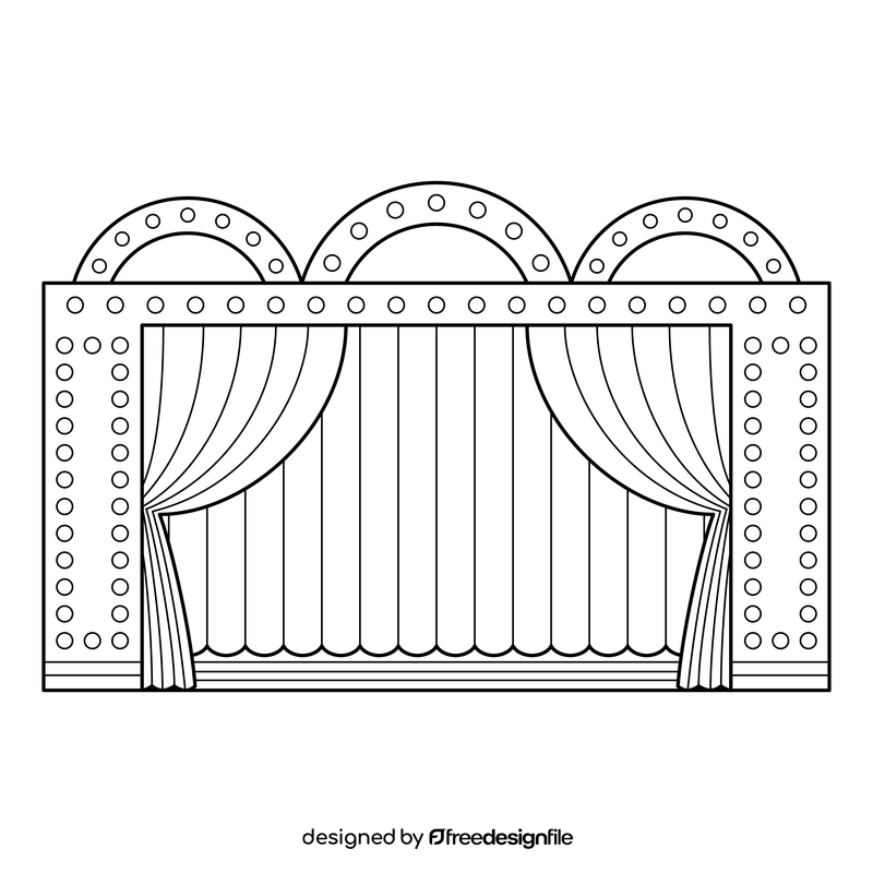 Magician magic stage curtain drawing black and white clipart