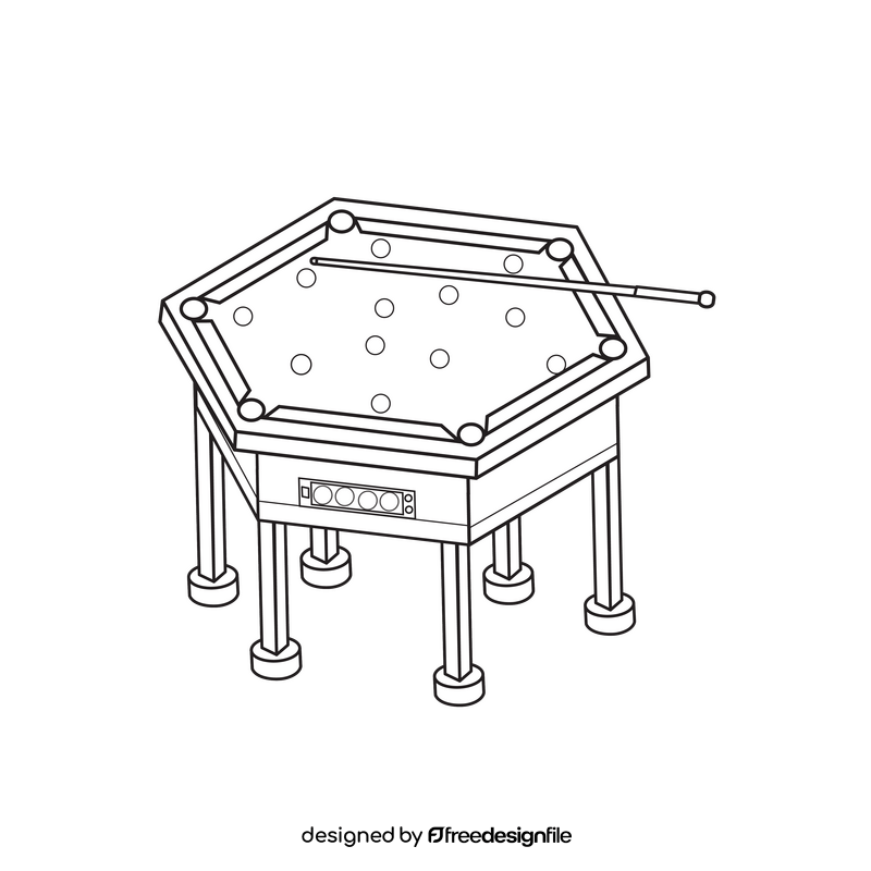 Pool table hexagon black and white clipart