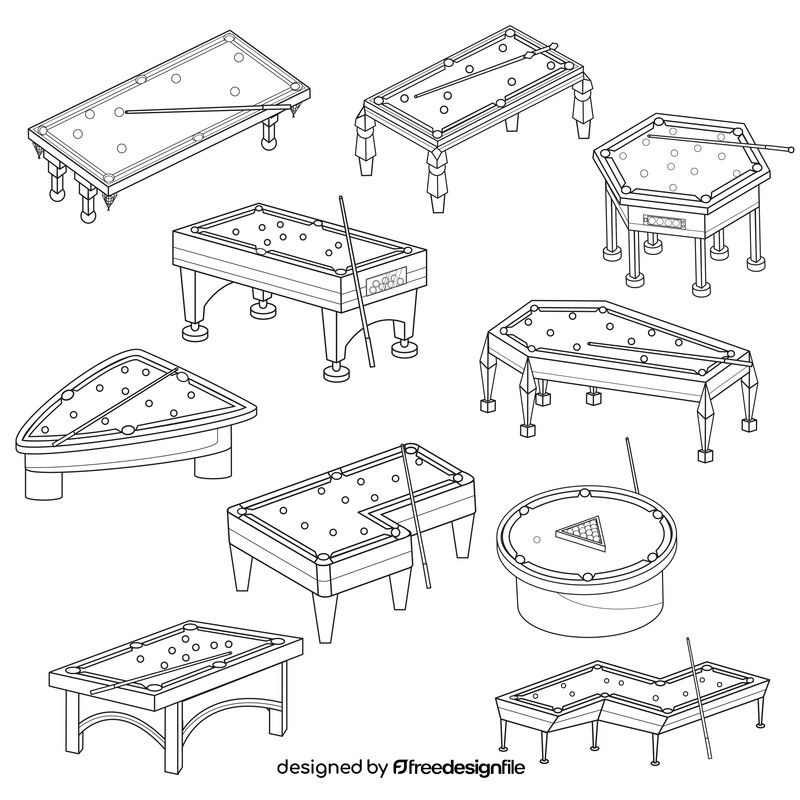 Different pool table set black and white vector