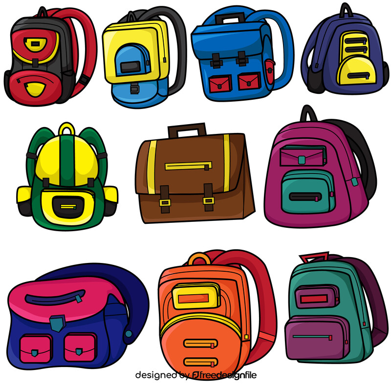 School bag clipart set vector