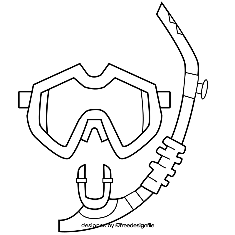 Snorkel diving mask drawing black and white clipart