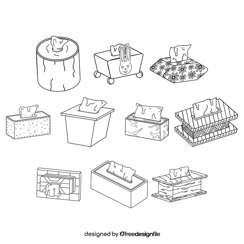 Tissue box clipart set black and white vector