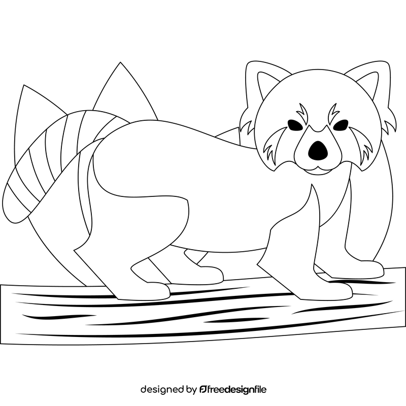 Red panda drawing black and white clipart