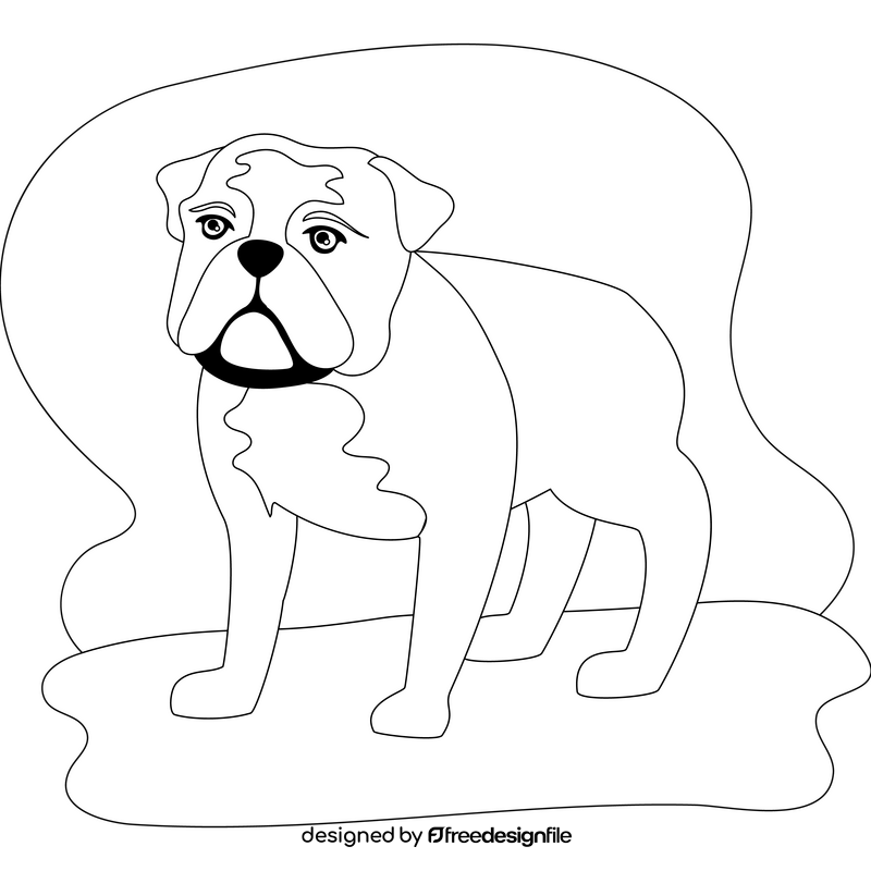 Bulldog dog drawing black and white clipart