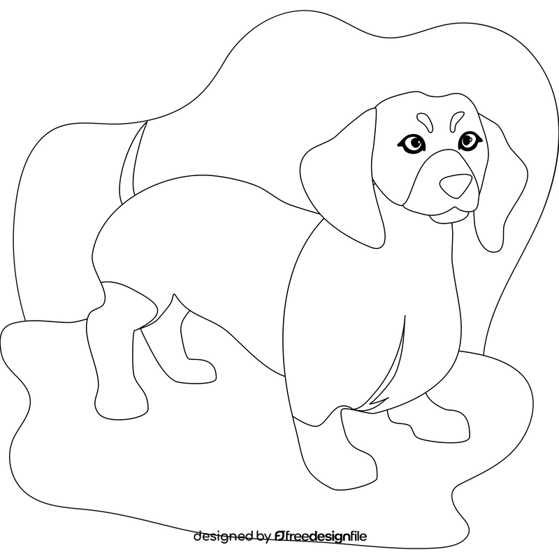 Daschund dog drawing black and white clipart