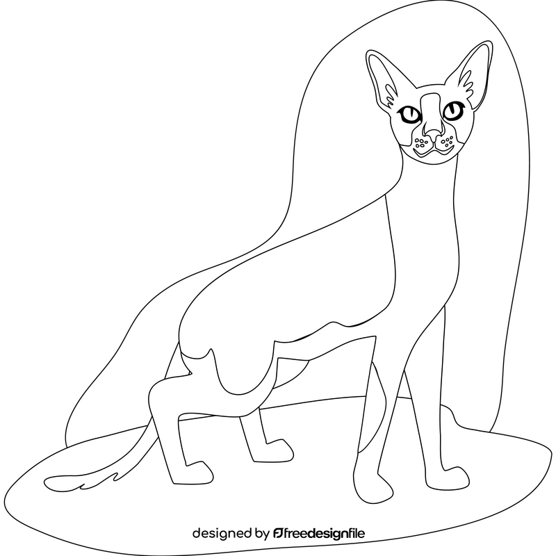 Cornish rex cat drawing black and white clipart