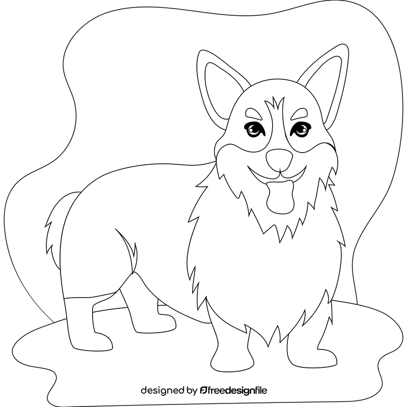 Corgi dog drawing black and white clipart