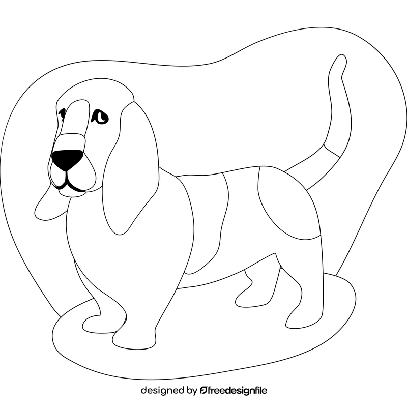 Basset hound dog drawing black and white clipart