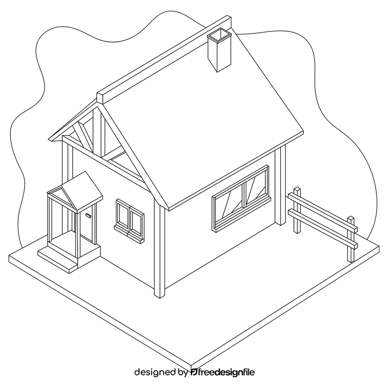 Cottage drawing black and white clipart