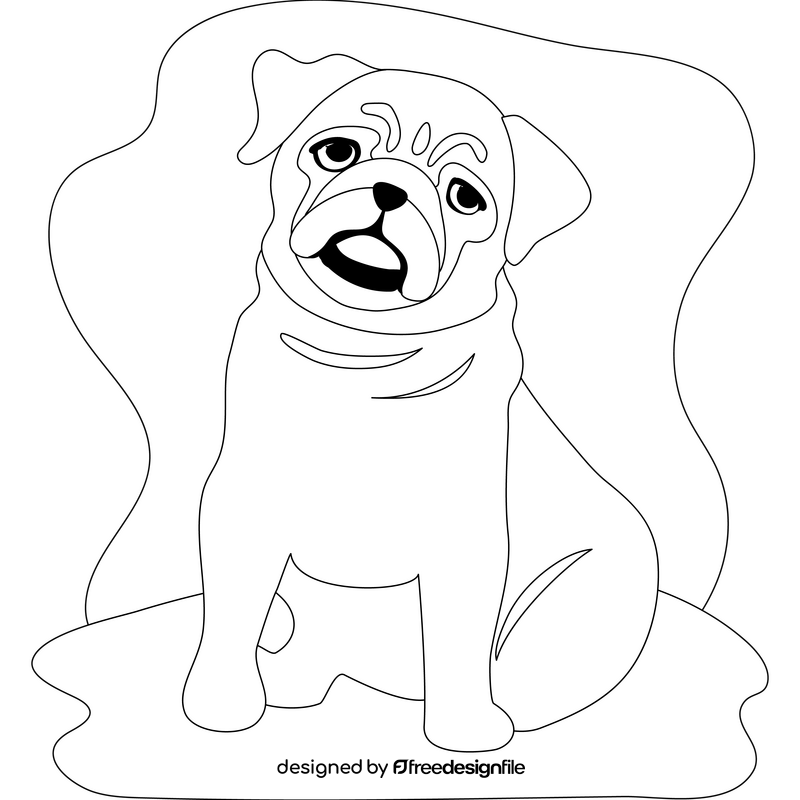 Pug dog drawing black and white clipart