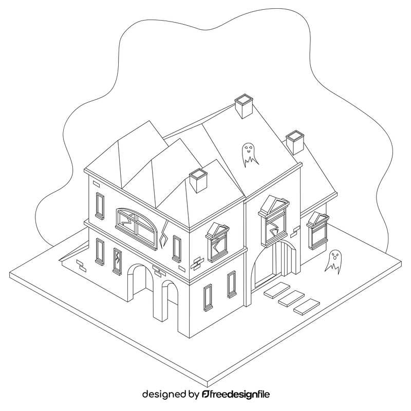 Haunted mansion drawing black and white clipart