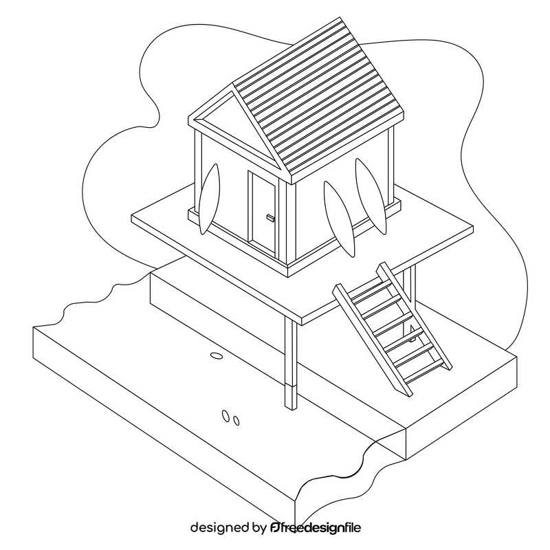 Beach house drawing black and white clipart