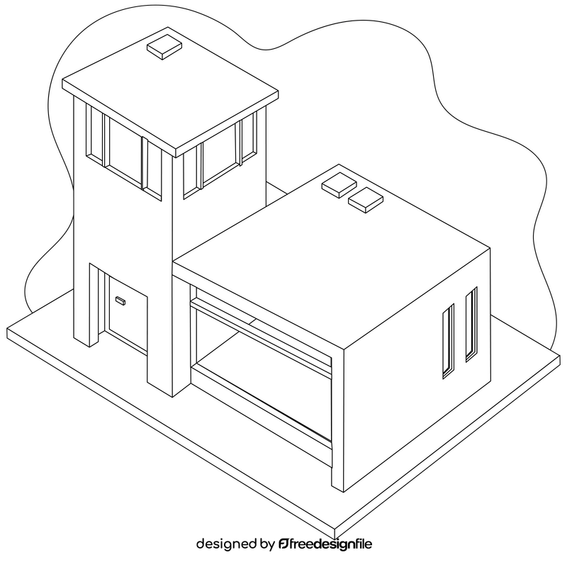 Modern bungalow drawing black and white clipart