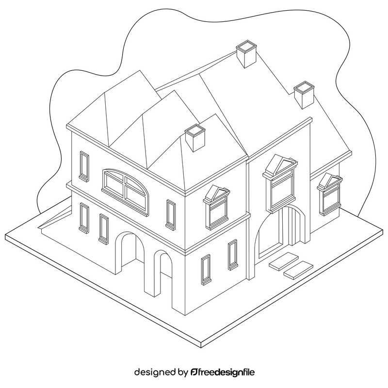 Mansion drawing black and white clipart