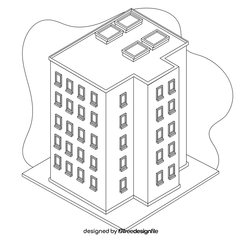 High density apartment drawing black and white clipart