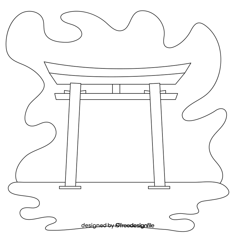 Torii gate drawing black and white clipart