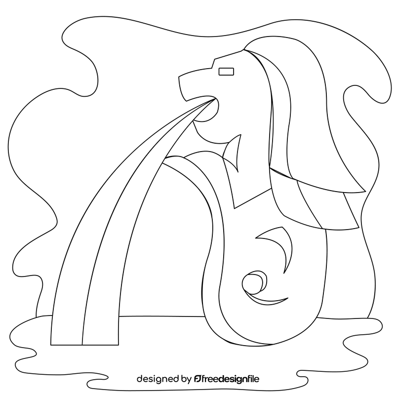 Merlion drawing black and white clipart