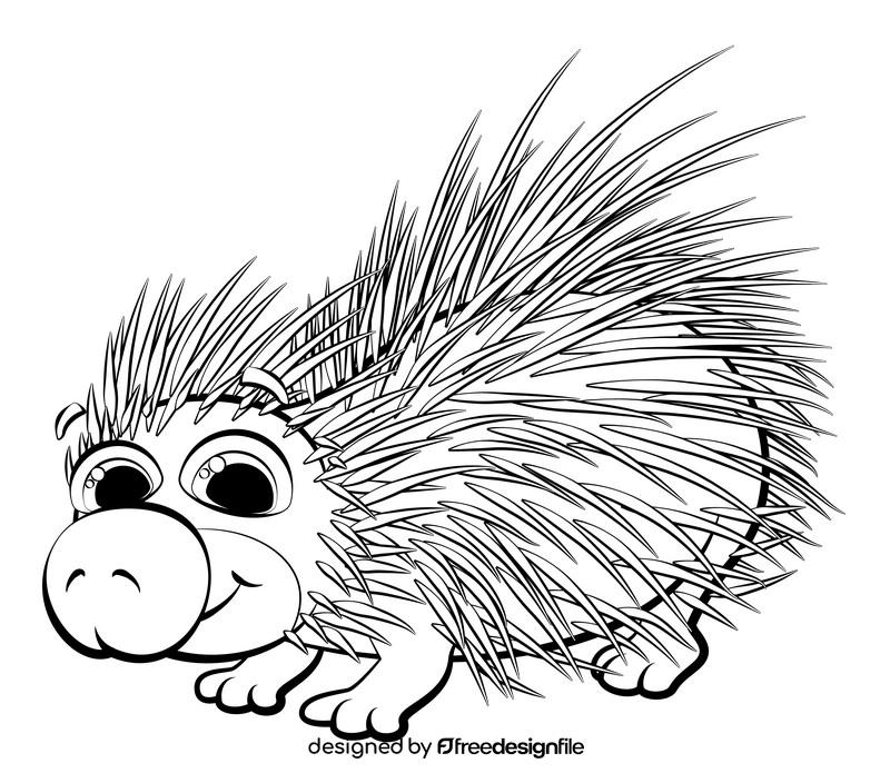 Porcupine cartoon black and white clipart