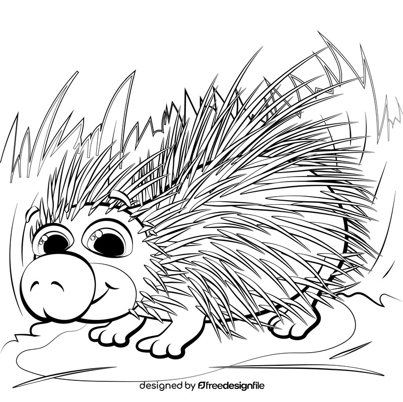 Porcupine cartoon black and white vector