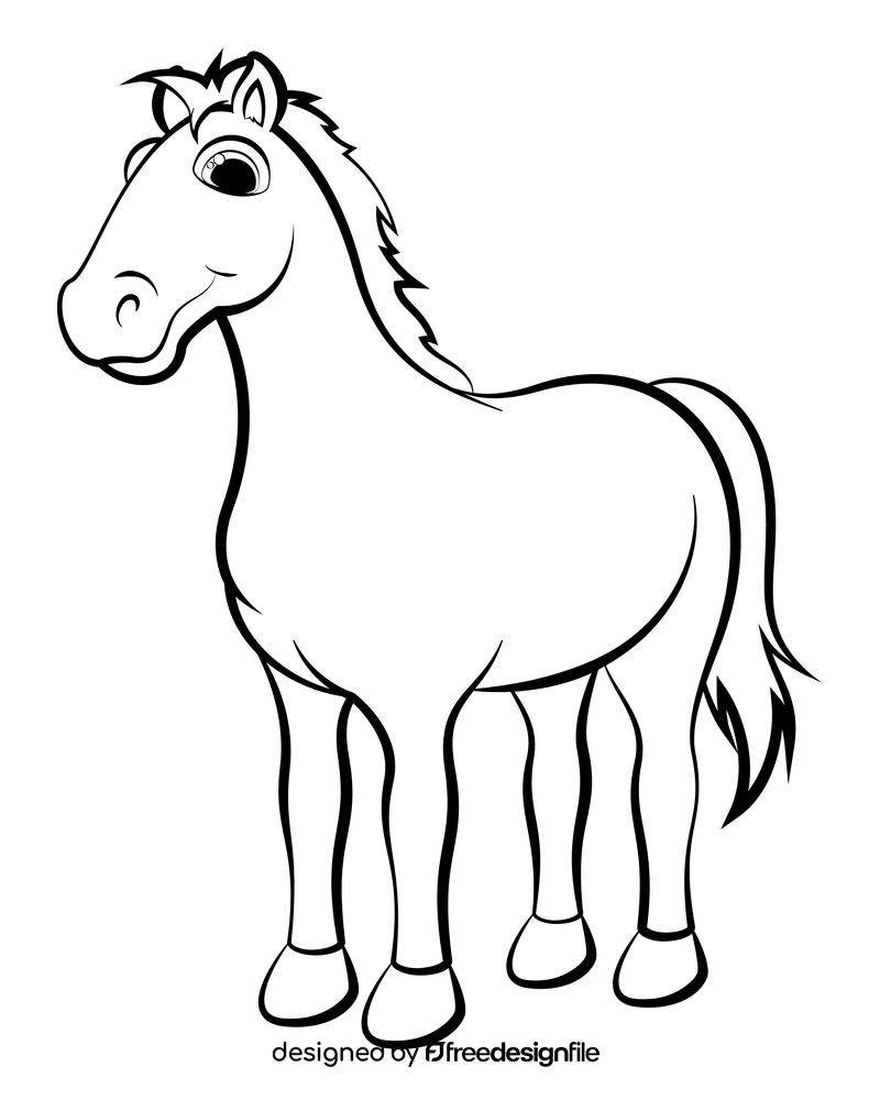 Horse cartoon black and white clipart