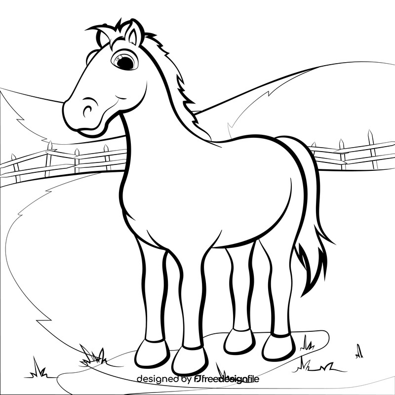 Horse cartoon black and white vector