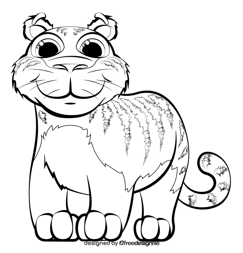 Tiger cartoon black and white clipart