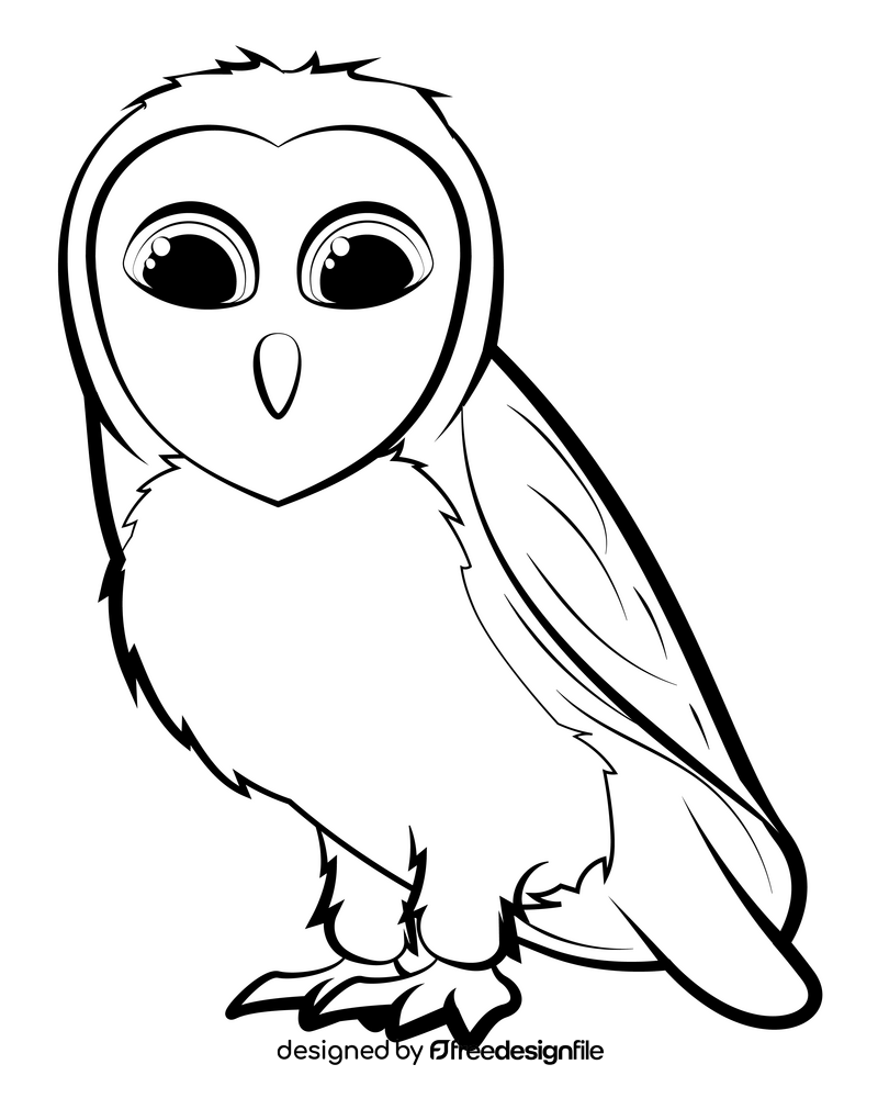 Barn owl cartoon black and white clipart