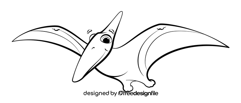 Pterodactyl cartoon black and white clipart