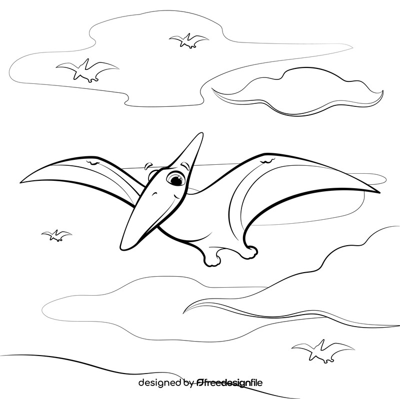 Pterodactyl cartoon black and white vector