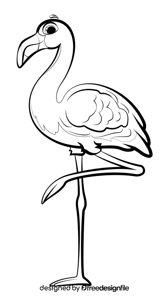 Flamingo cartoon black and white clipart