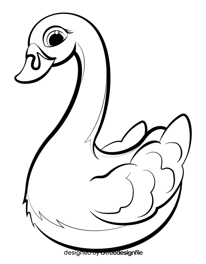 Swan cartoon black and white clipart