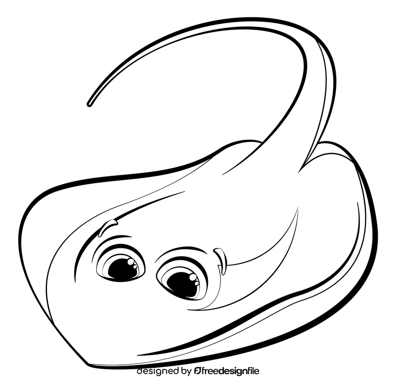 Stingray cartoon black and white clipart