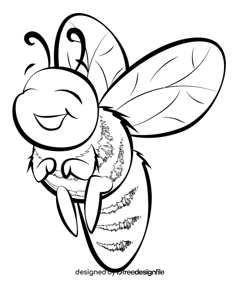 Bee cartoon black and white clipart