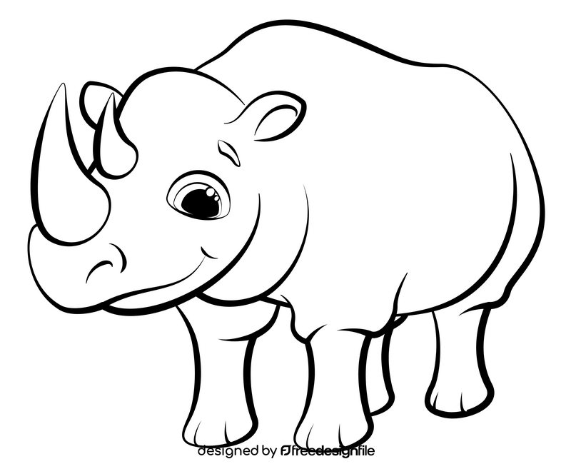 Rhino cartoon black and white clipart