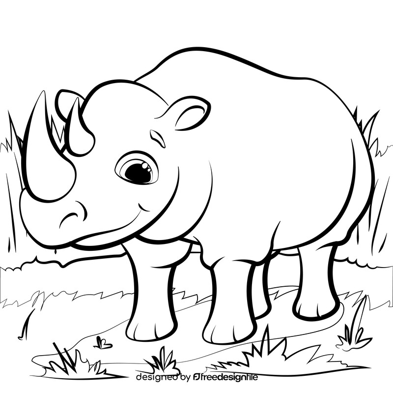 Rhino cartoon black and white vector